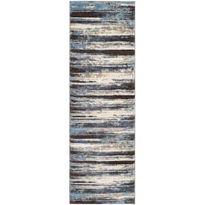 Retro Cream/Blue 2 ft. x 11 ft. Striped Runner Rug