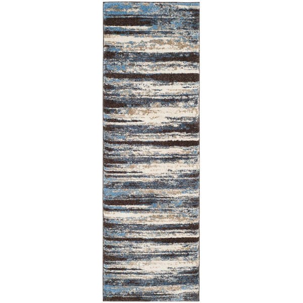 SAFAVIEH Retro Cream/Blue 2 ft. x 11 ft. Striped Runner Rug