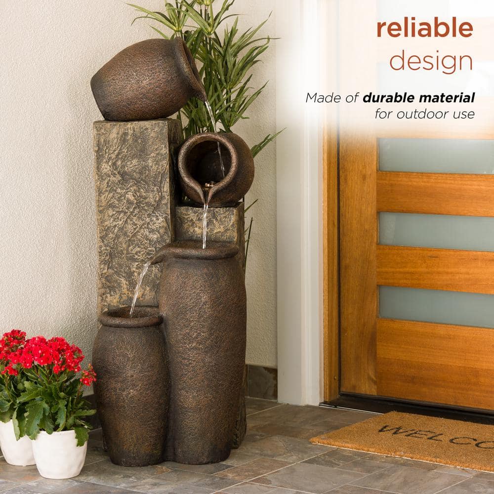 Weather Resistant Four-Pitcher Floor Fountain with LED Lights