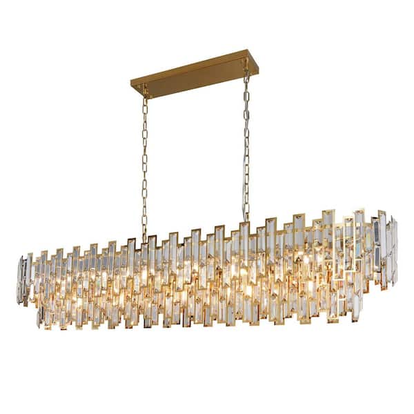 YUYI 55 in. Modern Chandelier 21-Light 2-Tier Gold Rectangle K9