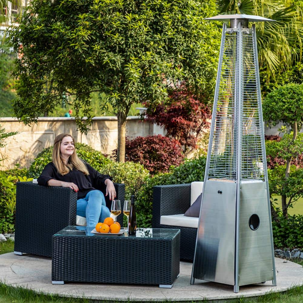 Silver Stainless Steel Propane Patio Heater with Quartz Glass Tube
