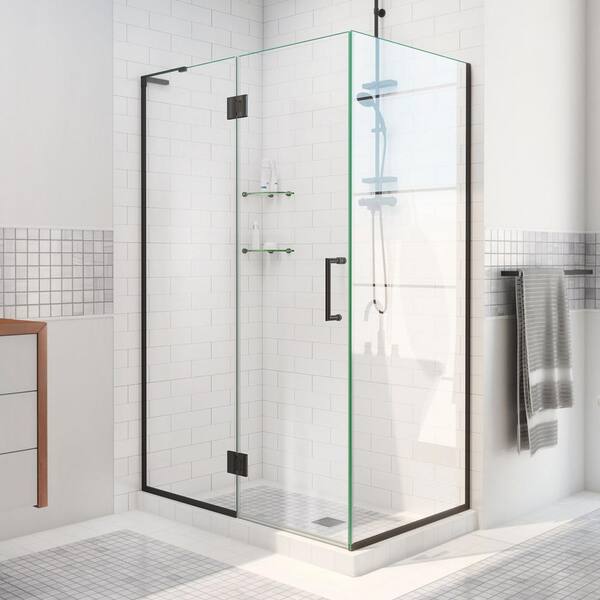 DreamLine Unidoor-X 34-3/8 in. W x 30 in. D x 72 in. H Frameless Hinged Shower Enclosure in Matte Black