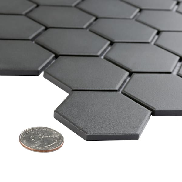 Gotham 2 in. Hex Black 11-1/8 in. x 12-5/8 in. Porcelain Mosaic Tile (10.0 sq. ft./Case)