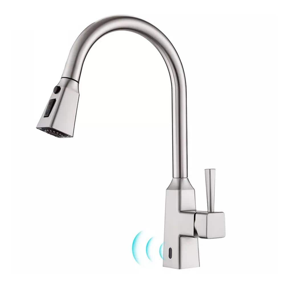 Single Handle Touchless Pull Down Sprayer Kitchen Faucet with Advanced Spray 1 Hole Kitchen Sink Taps in Brushed Nickel -  AIMADI, KI-0090-BN