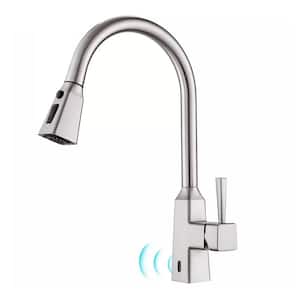 Single Handle Touchless Pull Down Sprayer Kitchen Faucet with Advanced Spray 1 Hole Kitchen Sink Taps in Brushed Nickel