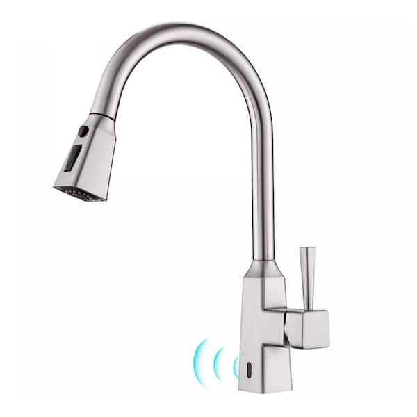 AIMADI Single Handle Touchless Pull Down Sprayer Kitchen Faucet with Advanced Spray 1 Hole Kitchen Sink Taps in Brushed Nickel