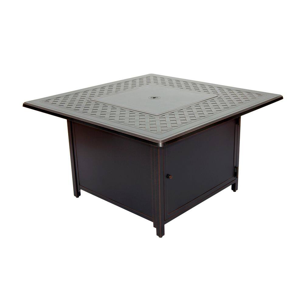Heron 42" Square Black Gas Fire Pit Table with Clear Glass Beads