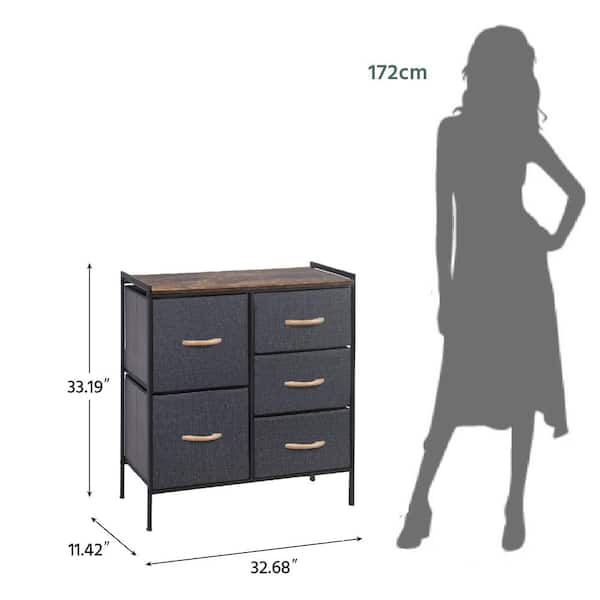 5 Drawer Dark Grey Tall Fabric Dresser, 5 Feet Tall Dresser