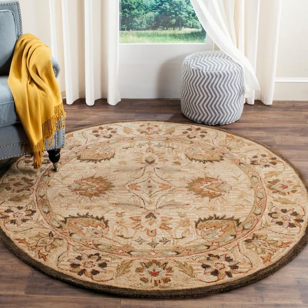 Antiquity Beige 5 ft. x 7 ft. Oval Border Area Rug