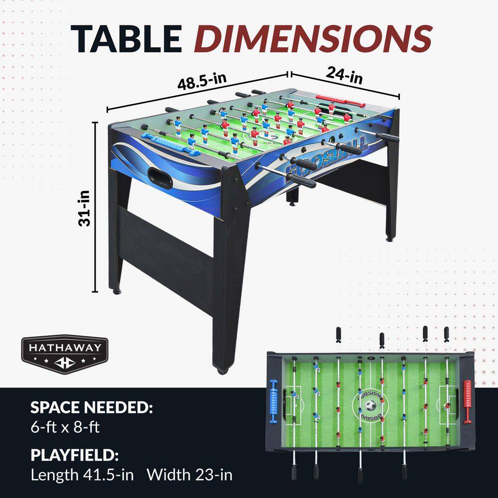 Allure 48-Inch Black and Blue Foosball Table with Engineered Wood