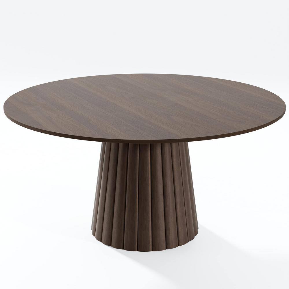 46 in. Walnut Oak Wood Color Column Pedestal Round Kitchen Table Dining Table Seats 4