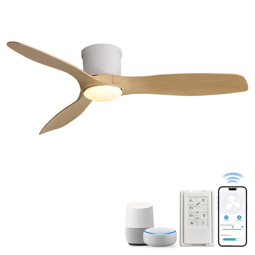 52 in. Smart Indoor White Standard Low Profile Flush Mount Ceiling Fan with LED Light, Works with Alexa/Google price history on PriceWatchPro