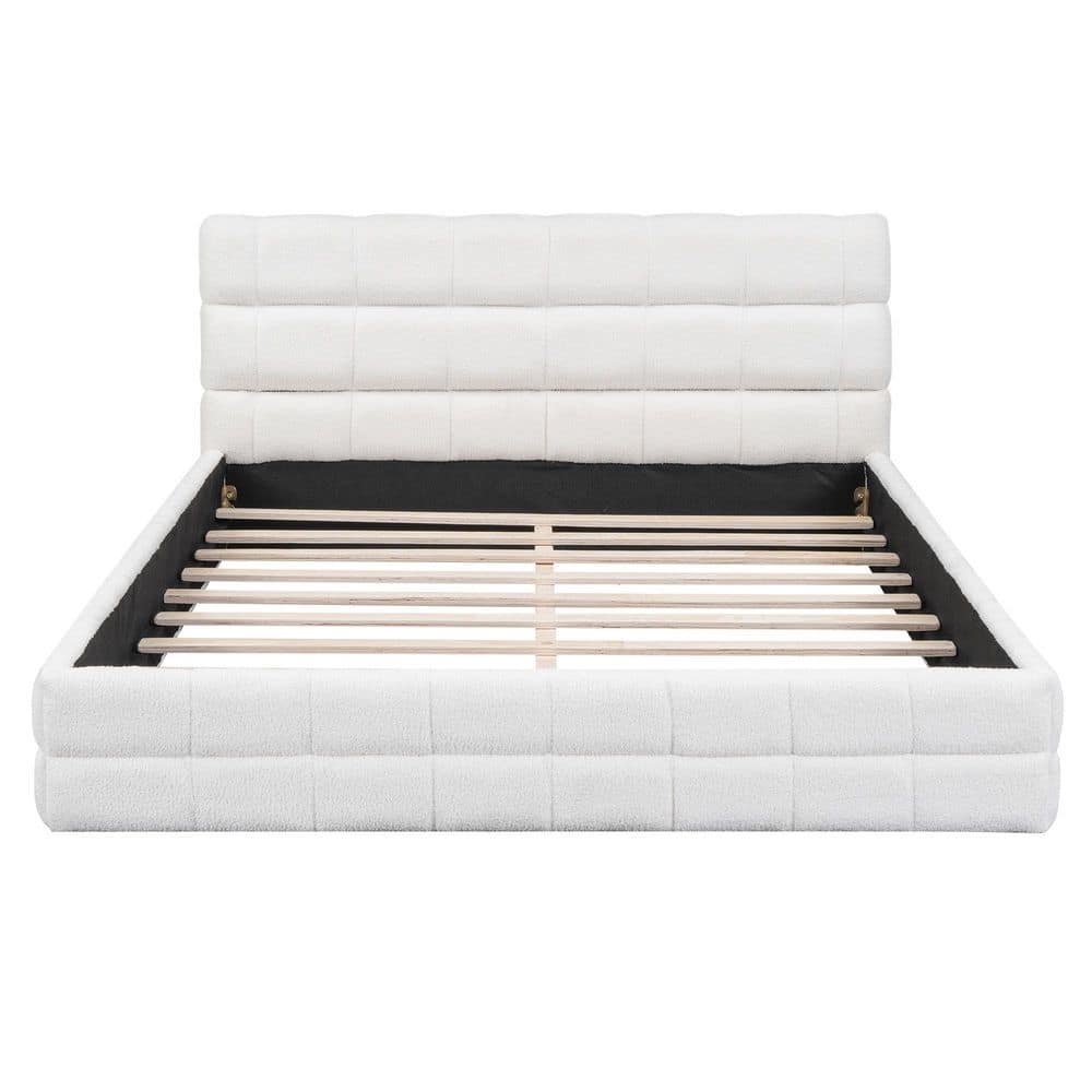 Black Wood Frame Queen Size Berber Fleece Fabric Upholstered Platform Bed, Grounded Bed - thumbnail 6