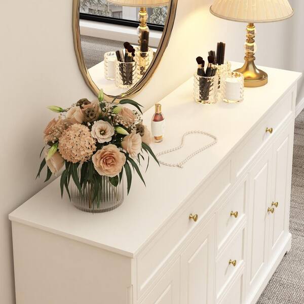 FUFU&GAGA 5 of Drawers White Wooden Dresser 59.1 in. W x 33.5 in. H x 15.7 in. D