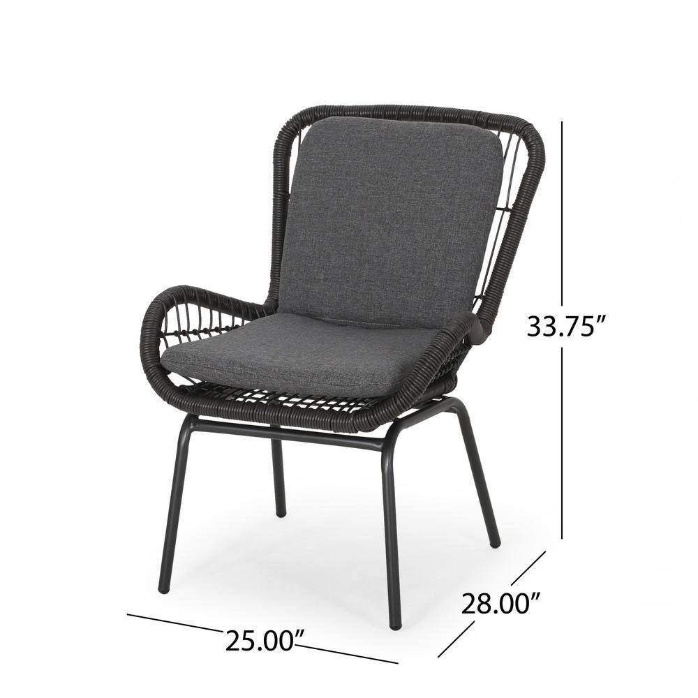 Gray Iron Frame Lounge Chair with Dark Gray Cushions (Set of 2)