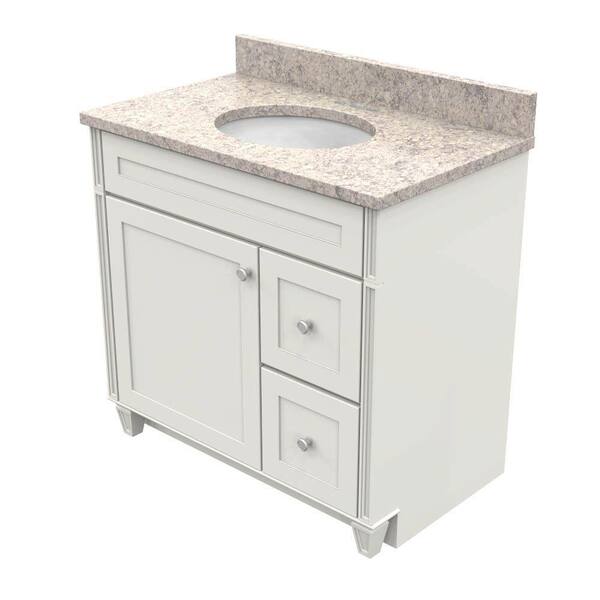 KraftMaid 36 in. Vanity in Dove White with Natural Quartz Vanity Top in Shadow Swirl and White Basin