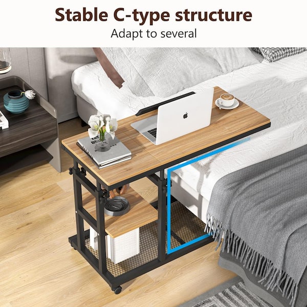 Height Adjustable Over Couch Table C-TABLE with TV Remote Storage