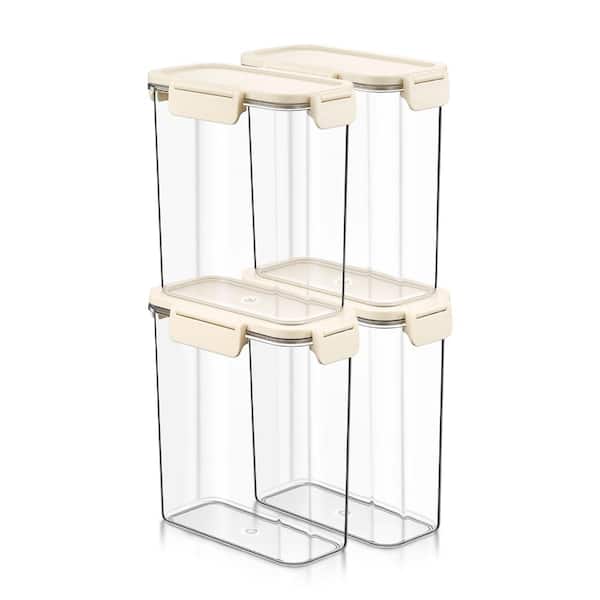 Stackable Plastic Food Storage Container with Lids (4 Pack), Clear Airtight Pantry Canister for Kitchen Organization