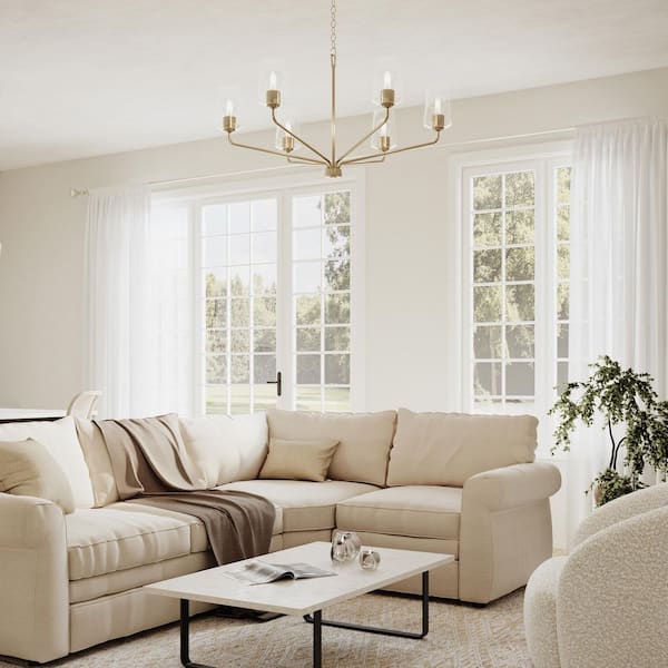Celino 40 in. 6-Light Champagne Bronze Round Large Chandelier with White Glass Shades for Breakfast Nook
