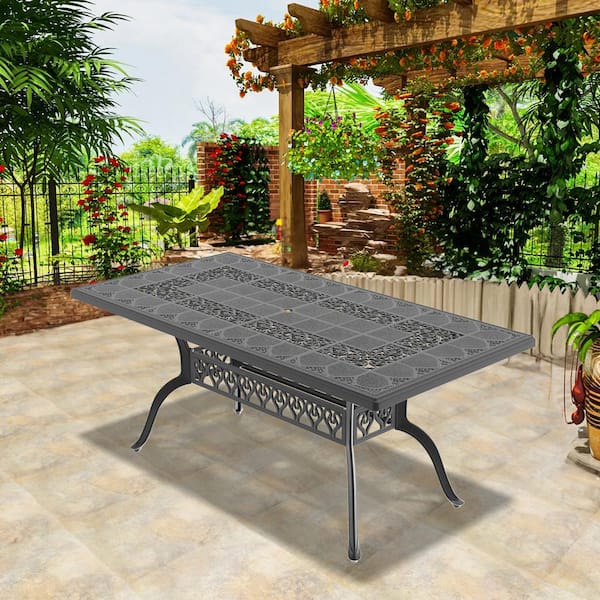 Willit 68.90 in. (L) x 35.43 in. (W) Black Rectangle Cast Aluminum Outdoor Dining Table
