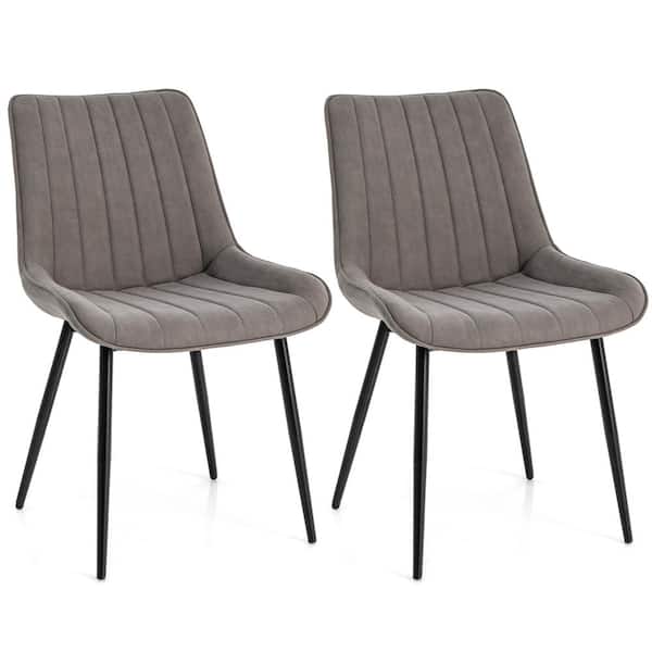Costway Grey Leathaire Fabric Leisure Chairs Set of 2 with Metal Legs Padded Seat
