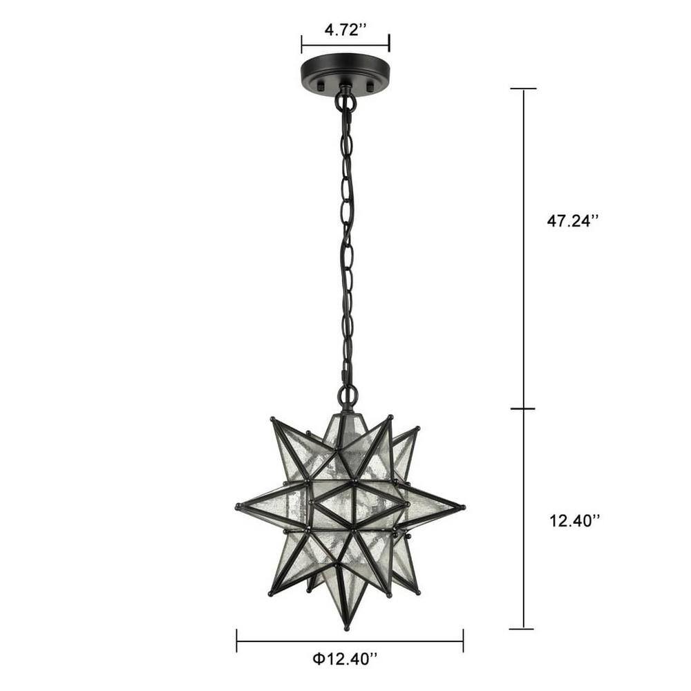 Geometric Black Star Pendant Light with Seeded Glass Shade