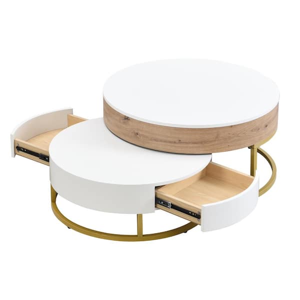 Modern Nesting 31.5 in. Golden White Round MDF Lift-top Coffee Table with  Drawers YYmd-CA-16 - The Home Depot