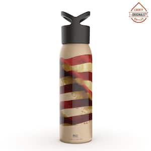 24 oz. Vintage Flag Sandstone Reusable Single Wall Aluminum Water Bottle with Threaded Lid