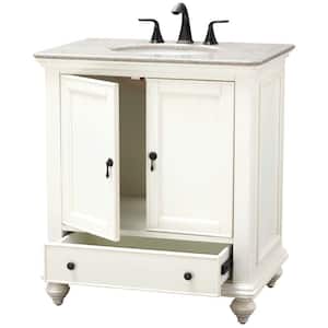 Newport 31 in. W x 21.50 in. D Bath Vanity in Ivory with Granite Vanity Top in Champagne with White Sink