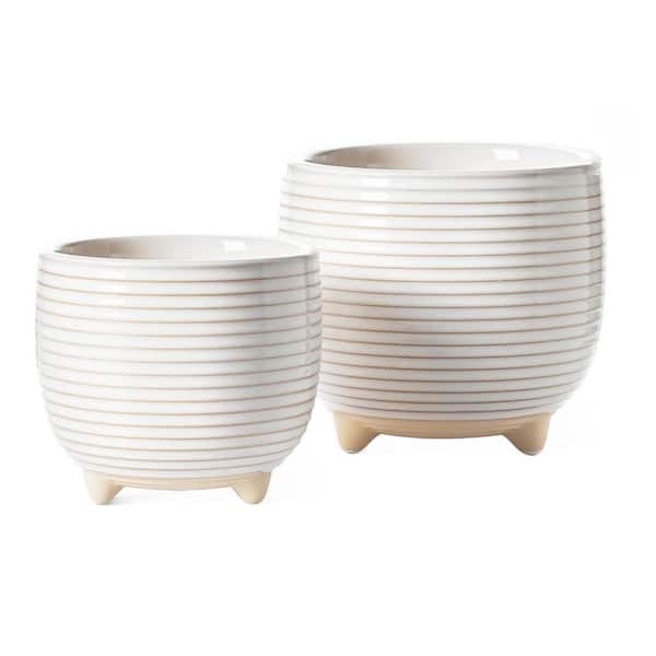 White Ceramic Round Planter Set (2-Pack) L0CGX2XNCL - The Home Depot