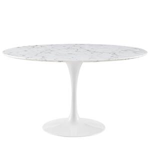 54 in. Lippa in White Round Artificial Marble Dining Table