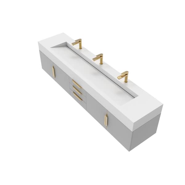 Nile 84 in. W x 18.9 in. D x 20.38 in. H Single Sink Bath Vanity in Gray with Gold Trim with Solid Surface White Top