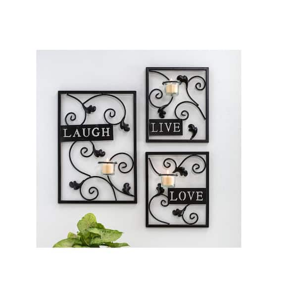 Unbranded Live, Laugh, Love Espresso Wall Decor with Tealight Sconce