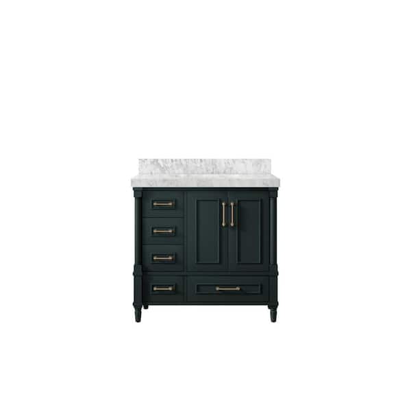 Willow Collections Hudson 36 in. W x 22 in. D x 36 in. H Single Sink Bath Vanity Center in Dark Green with 2 in. Carrara Marble Top