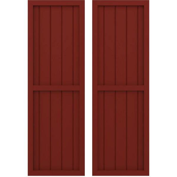 Ekena Millwork 17-1/2-in W x 79-in H Americraft 5 Board Exterior Real Wood Two Equal Panel Framed Board and Batten Shutters Pepper Red