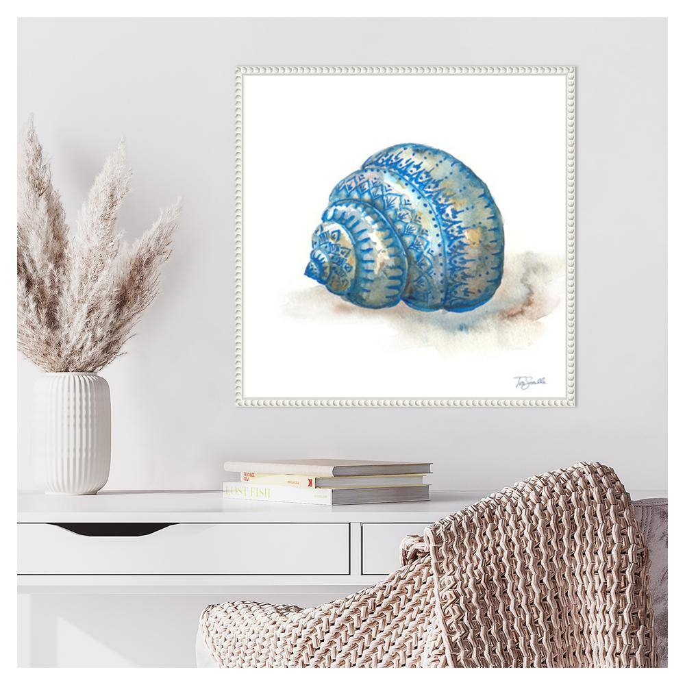 Bohemian Shells I Blue Seashell Canvas Wall Art with White Frame