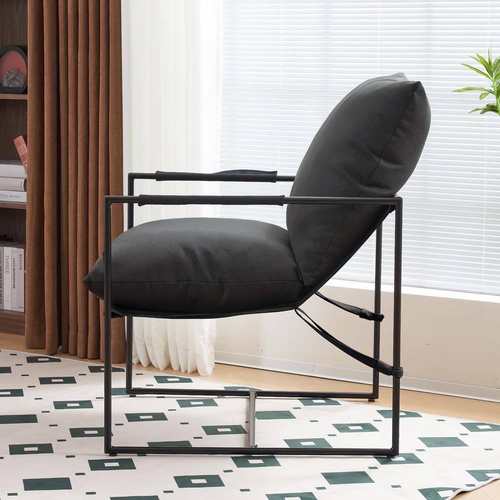 Black Microfiber Metal Frame Modern Accent Chair