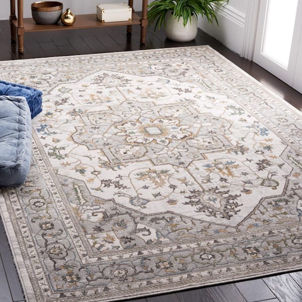 Bel Air 3 ft. x 3 ft. Gray/Light Gray Floral Medallion Square Area Rug