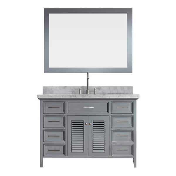 ARIEL Kensington 49 in. W x 22 in. D x 36 in. H Bath Vanity in Grey with Carrara White Marble Top and Mirror