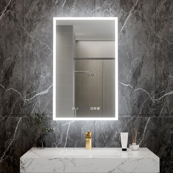 20 in. W x 32 in. H Rectangular Silver Aluminum Recessed/Surface Mount Medicine Cabinet with Mirror and LED (Right Open)