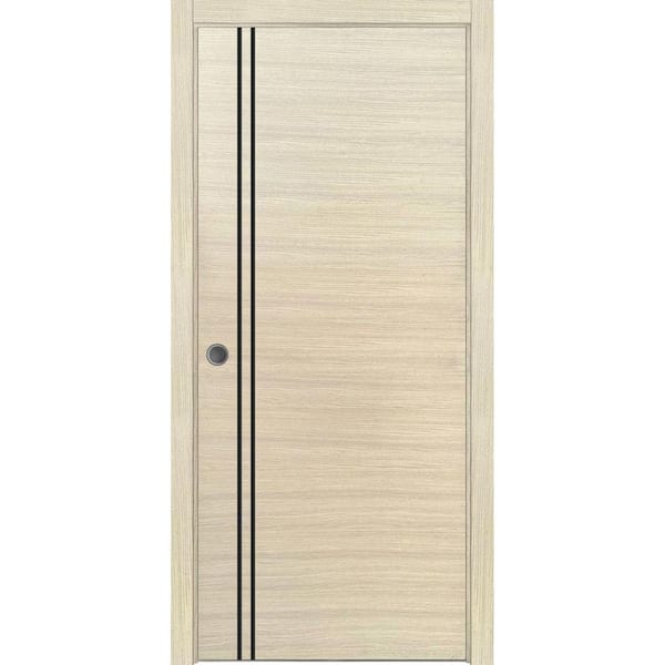 28 in. x 80 in. 1 Panel Natural Veneer Finished Solid Wood with Honeycomb Sliding Door with Hardware