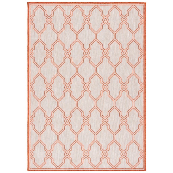 Beach House Beige/Orange 9 ft. x 12 ft. Border Trellis Indoor/Outdoor Area Rug