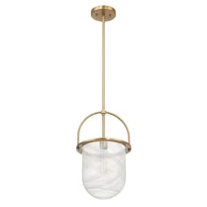 Beatrice 1-Light Marbleized Gold and White Metal Pendant Light with Handmade Glass Shade, No Bulbs Included