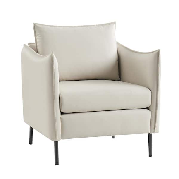 JAYDEN CREATION Cedric Modern Anti-Scratch Fabric Armchair with Black Metal Legs-Ivory