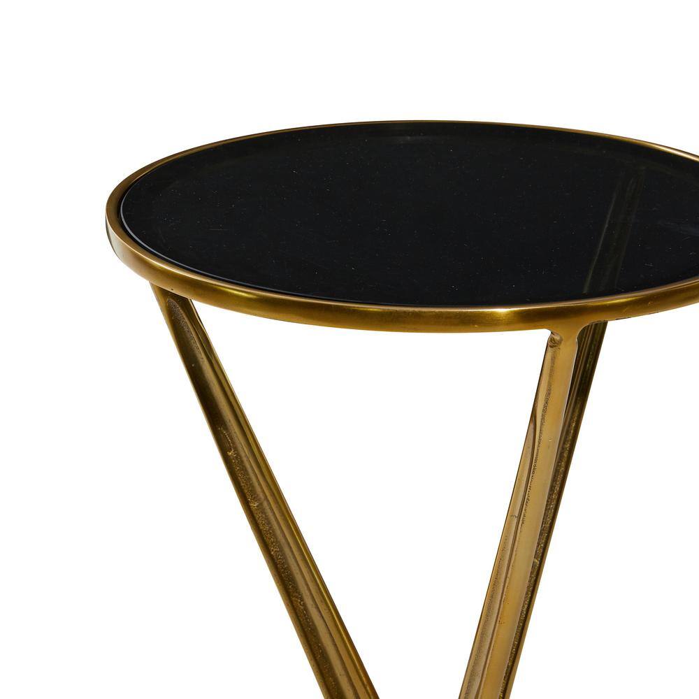 Gold Round Metal and Glass Accent Table with Graduated Legs