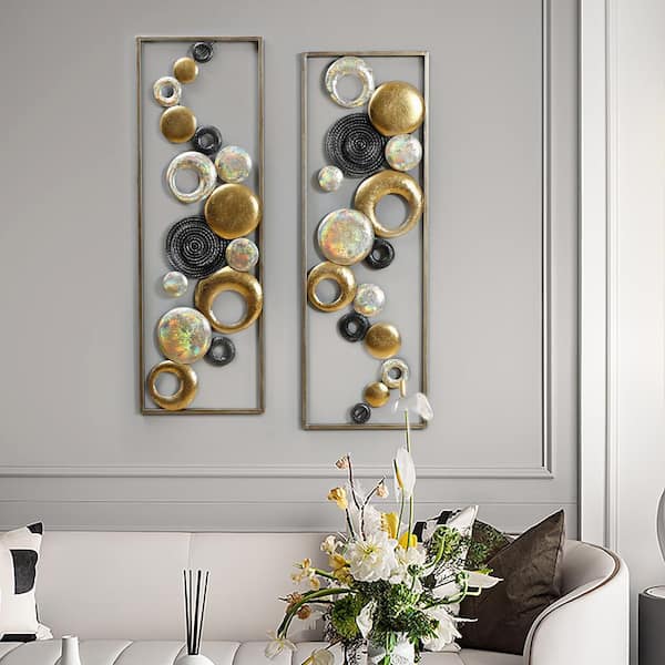 47.2 x 17.7 Modern Unique Metal Wall Decor Abstract Wall Art Gray & Gold  Living Room