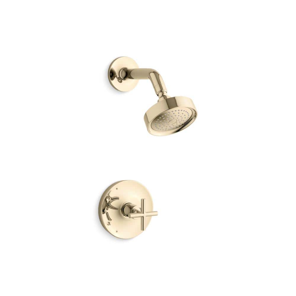 Purist 1-Handle 1.75 Gpm Rite-Temp Shower Trim Kit with Cross Handle in Vibrant French Gold