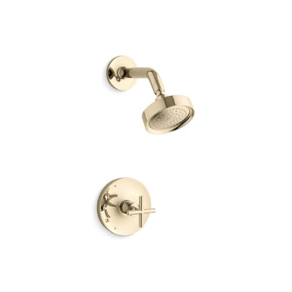 KOHLER Purist 1-Handle 1.75 Gpm Rite-Temp Shower Trim Kit with Cross Handle in Vibrant French Gold