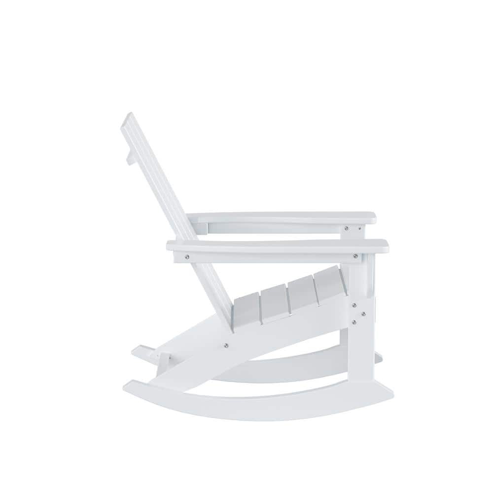 Shoreside White HDPE Modern Adirondack Outdoor Rocking Chair