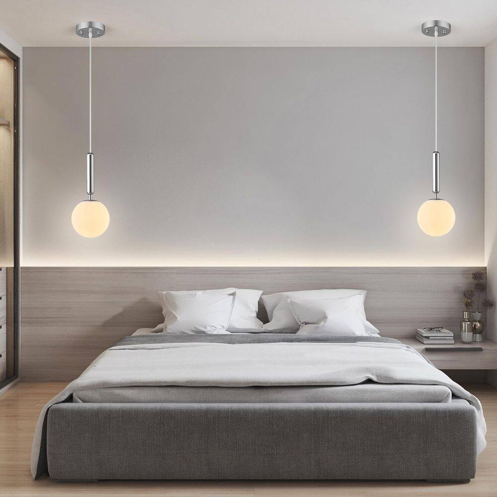 Home Lighting 40W 1-Light Mid Century Chrome Retro Pendant Light with Globe Milky White Glass for Bedroom, 2 Pack price history on PriceWatchPro